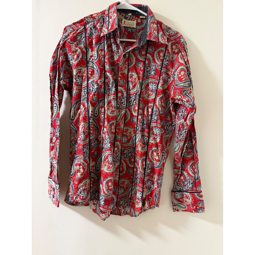 Kafe Button Down Shirt Mens L Red Good Paisley Striped Long Sleeve